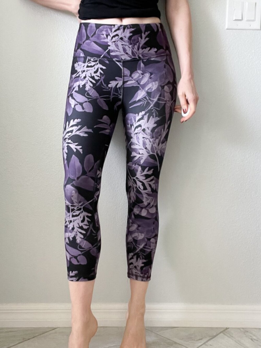 Marika Sport Purple Floral Capri Leggings  - High-Rise Workout Capri Pants